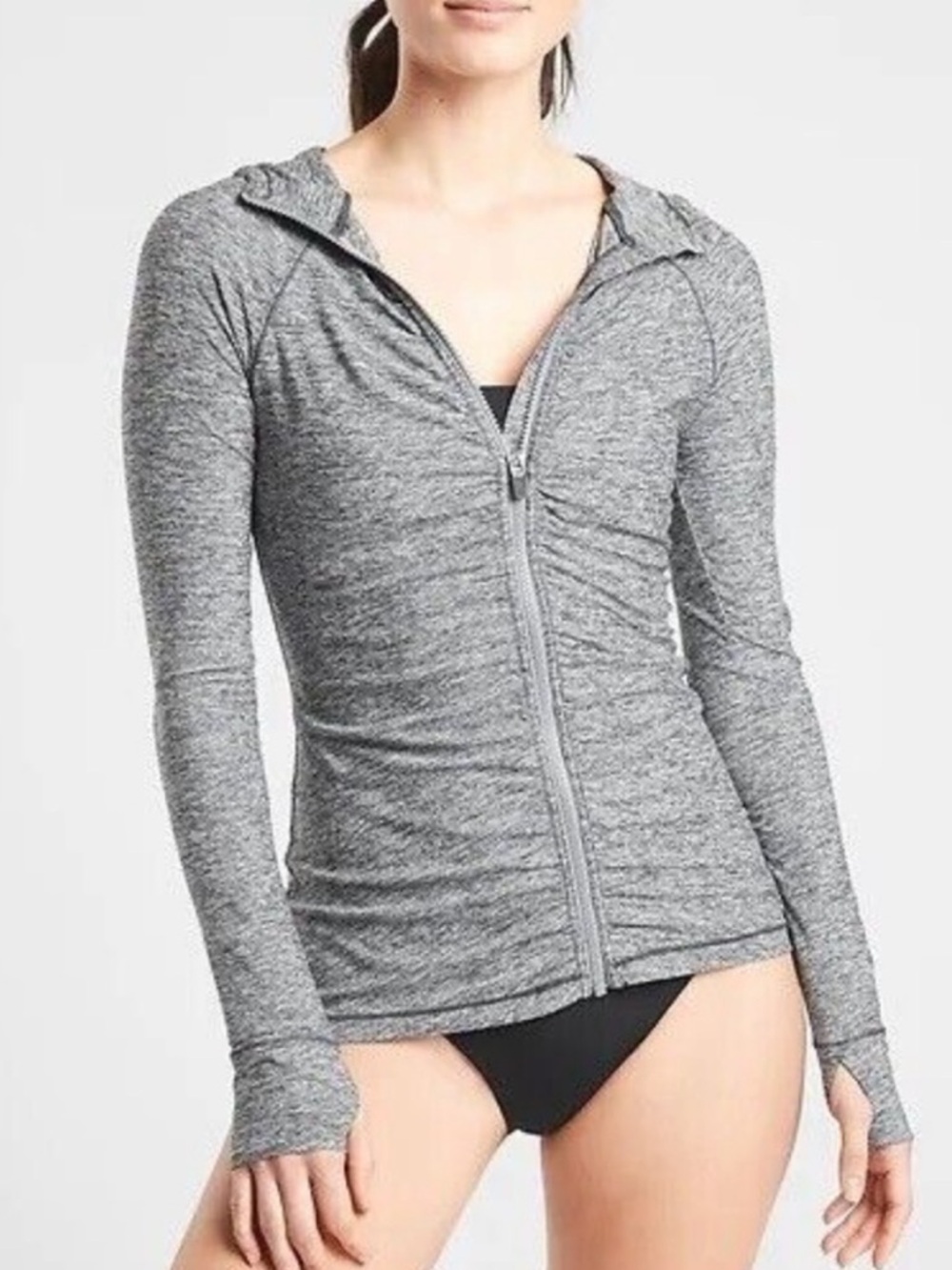 Athleta Pacifica Crosscurrent UPF Jacket Ruched Heather Grey